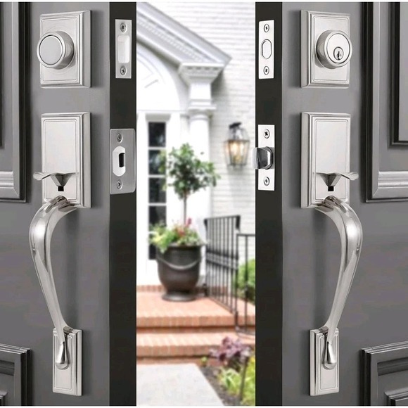 Brushed Nickel Entry Door Handle Lock Set with Deadbolt Keyed Entry Brand New - Picture 2 of 13